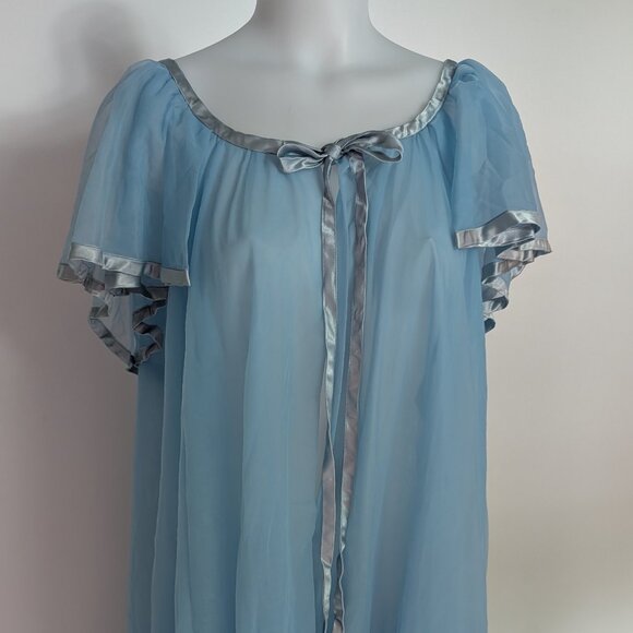 Vintage 1960's Peignoir sheer night gown powder bleue - Picture 2 of 8
